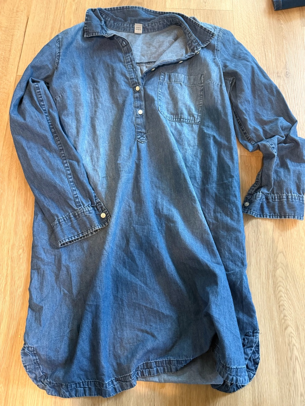 Old Navy Denim-Look Long Sleeve Pullover Dress - Blue